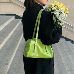 Bag PU Fashion Green Leather Women Shoulder Bags Simple Design Solid Colour Ladies Tote Handbags Vintage Black Female Underarm