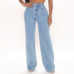 Women's Jeans Blue Washed Cargo Pants Y2k Retro Straight Wide Leg For Women Fashion High Waist Harajuku Casual Trousers