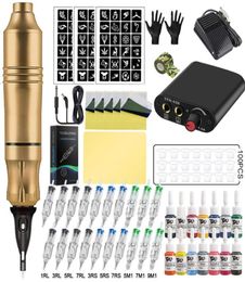 Tattoo Guns Kits Complete Machine Pen Power Supply Rotary Gun With 20pcs Cartridges Needles Permanent Makeup For ArtisTattoo GunsT2770427