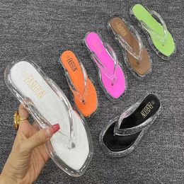 Slippers 2024 Flip-Flops Women's Outdoor Summer Fashion All-Matching Soft Soled Flats Beach Shoes PVC Jelly Crystal Slides