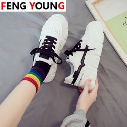 Fitness Shoes Sneakers Platform Chunky Casual 2024 Women White INS Ulzzang Fashion Leather Tenis Female Walking Lace Up Flat Woman