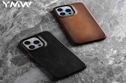 Cell Phone Cases YMW Handmade Genuine Leather Case for iPhone 13 Pro Max 12 mini 11 Luxury Business Retro Oil wax Cowhide Phone Ca5694210