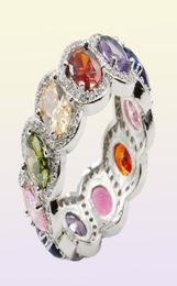 Size 510 Luxury Jewellery Real 925 Sterling Silver Multi Topaz CZ Diamond Gemstones Promise Ring Wedding Engagement Band Ring for W6600180