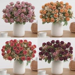 Decorative Flowers Easy-care Faux Flower Elegant Artificial Rose Branch With 6 Heads For Home Wedding Party Decor Silk Indoor Stylish