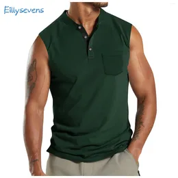 Men's Tank Tops Mens Summer Vest Casual Surf Beach Top Solid Color Breathable Soft Comfortable Button Small V-Neck