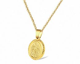 Chains Stainless Steel Gold Religious Christ Oval Virgin Mary Pendant Necklace Jewelry Church Gift For Him With Chain7764236