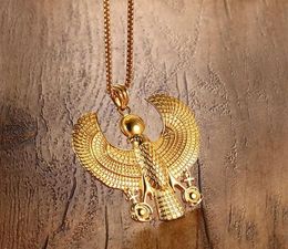 ZORCVENS Men Necklaces Egyptian Horus Bird Falcon Holding Ankh Pendant Gold Color Steel Fashion Hip hop Costume Jewelry G0913226P4860260