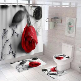 Shower Curtains Luxury Flower Rose Waterproof Bathroom Curtain 3d Printed Fabric With Hooks Decoration