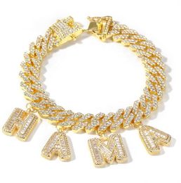 Custom Miami Cuban Link With Baguette Letters Rhinestone Tennis Bracelet Punk Hip Hop Bling Jewelry9019329