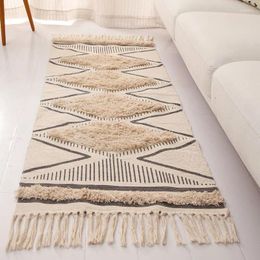 Carpets 60x180cm Nordic Style Linen Carpet Living Room Bay Window Bedroom Bedside Cotton Thread Woven Tassel Blanket Po Prop