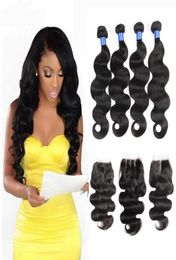 Brazilian Body Wave Human Hair Weaves 30 32 34 36 38 40 inch 4 Bundles with Closure Double Weft Dyeable Bleachable 100gpc5435580