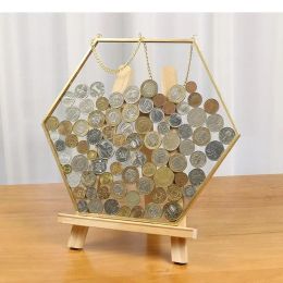 Frame Hexagonal Glass Storage Box Coin Collection Box Photo Frame Specimen Holder Picture Frame Photo Rack Display Stand Organiser