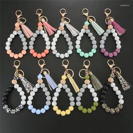 Keychains 1pcs Silicone Beaded Tassel Keychain Lobster Clasp Pendant Keyring Bracelet For Women Jewelry Accessories