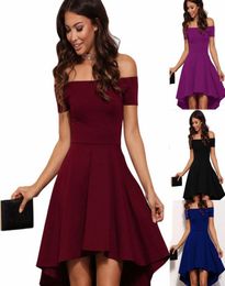 Women S2XL vintage Summer Elegant Party Burgundy Slash Neck Off Shoulder Skater Dress Formal Holiday Casual Evening Party Dress P3807870