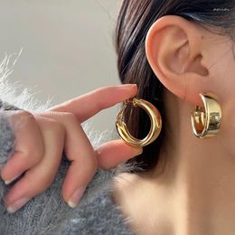 Hoop Earrings Vintage Smooth Round Metal Chunky For Women Gold Colour Wide Thick Geometric Statement Jewellery Gift