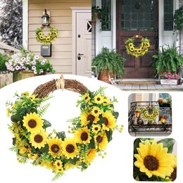 Decorative Flowers Hanging For Home Sunflower Window Garland Wall Artificial Autumn Party Front Wreath Decoration Door Sign