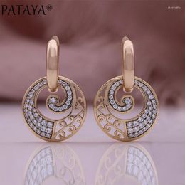 Dangle Earrings PATAYA Champagne Gold Colour Ethnic Bride Long Big Earring For Women Fashion Natural Zircon Glossy Flower Daily Vintage