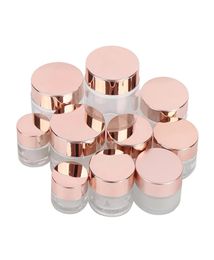 Frosted Glass Cream Jar Clear Cosmetic Bottle Lotion Lip Balm Container with Rose Gold Lid 5g 10g 15g 20g 30g 50g 100g1172364