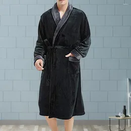 Home Clothing Unisex Bathrobe Color-blocked Nightgown Cozy Men's Winter With Plush Coral Fleece Long Sleeves Tie Waist For Great
