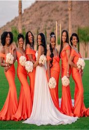 2021 Off Shoulder Mermaid Bridesmaid Dresses African Women Long Orange Wedding Party Dress Customize Robe De Soiree De Mariage8928580