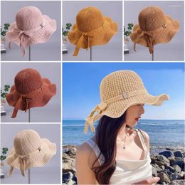 Berets Knitted Bucket Hat Trendy Anti-UV Sunscreen Adjustable Breathable Fishing Cap Summer