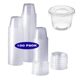 Disposable Cups Straws 100 Sets 30ml/ 60ml/ 90ml/ 120ml Plastic Portion With Lids Souffle Jello