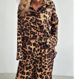 Home Clothing Autumn Charm Fashion Leopard Print Cardigan Pyjama Two Piece Set Long Sleeved Pants Women's Fury