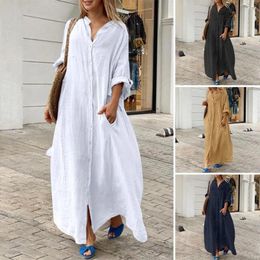 Casual Dresses V-neck Dress Elegant Plus Size Maxi With V Neck Pockets For Women Soft Breathable Ankle Length Summer Curvy
