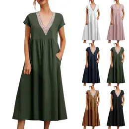 Casual Dresses On Sale Clearance 2024 European And Solid Colour Lace V Neck Sleeveless Loose For Women Plus Size