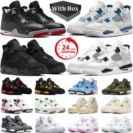 With Box 4s Military Blue Basketball Shoes Men Women 4 Bred Reimagined Black Cat Metallic Gold Red Cement Thunder Military Black Mens Trainers Outdoor Sneakers