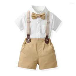 Clothing Sets Toddler Boys Gentleman Suits Summer Set Short Sleeve Bowtie Lapel Shirt Top Bib Shorts