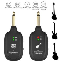 Cables UHF Guitar Wireless System Transmitter Receiver Builtin Battery Max 50M Original Sound Transmission Range For Guitar Bass