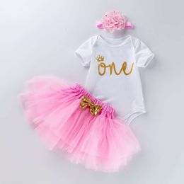 Abbigliamento per bambini estivi Abbigliamento per ragazze di 0-2 anni Lettera di tuta bianca Mesh Mesh Princess Set da 3 pezzi