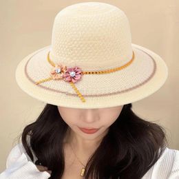 Wide Brim Hats Summer Lady Hat Large Fake Flower Decor Sun Lightweight Protection Anti-UV Vacation Beach For Outdoor