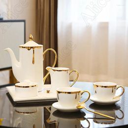 Teaware Sets European Teacup Set Coffee Table Dining Decor Creative Flow Glaze Golden Stroke Cups Housewarming Gift Home Decore