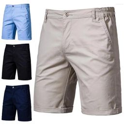 Men's Shorts Men Elastic Waist Solid Colour All-match Mid Straight Business Pants