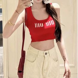 miumi Womens Tank Top Summer Slim Sleeveless miui clothes Fashion Letter Simplified Casual Versatile Short Knitted designer top