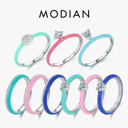 Cluster Rings MODIAN 925 Sterling Silver Colourful Enamel Geometric Stackable Trendy Finger Ring For Women Party Fine Jewellery
