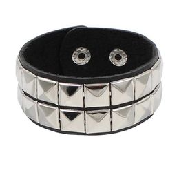 Other Bracelets 2022 PU Leather Studded Bracelet Punk Bracelet Adjustable Goth Cuff Bracelet Gothic Rivet Buckle Wristband for Men WomenL240416