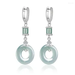 Dangle Earrings Natural A Cargo Jade Blue Water Ring S925 Silver Inlay Women's High-End Fashion