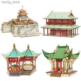 3D Puzzles 3D Wooden Puzzles Chinese Pavilion DIY Assembly Model Kits Famous Architecture Jigsaw Kids Toys For Children Christmas Gifts Y240415