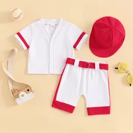 Clothing Sets Baby Boys Baseball Outfits Summer Short Sleeves T-Shirt And Elastic Shorts Cap Set For 3 Piece Clothes