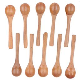Coffee Scoops 10pcs Wooden Spoon Children's Tableware Mini Round Seasoning With Long Handle For Kitchen5.1x1.2in