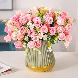 Decorative Flowers 30cm Pink Rose Silk Bouquet Peony Artificial Flower 10 Heads Bride Wedding Home El Room Decoration