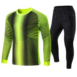 Kids Padded Goalkeeper Soccer Jersey and Pants Set for Boys Long Sleeves Goalie Shirt Football Training Uniform Boy Sportwear