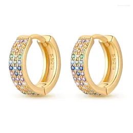 Stud Earrings Exquisite S925 Sterling Silver Sparkling Coloured Three Row Inlaid Charming Zirconia Versatile Women's