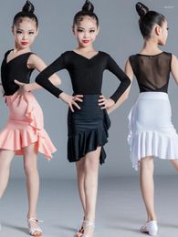 Stage Wear Summer Latin Dance Dress For Girls Practice Clothes Split Top Skirts Suit Training Fringe