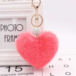 Keychains Lanyards Heart Pompoms Keychain Rainbow Plush Balls Key Chains Decorative Pendant for Women Bag Accessories Keychains Car Fashion Keyring