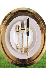 Vintage Western Gold Plated Cutlery Dining Knives Forks Teaspoons Set Golden Luxury Dinnerware Engraving Tableware5080481