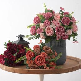 Decorative Flowers 2pcs/lot Artificial Peony Hydrangea Simulation Silk Fake Flower Green Plant Wedding Pography Props Home El Garden Decor